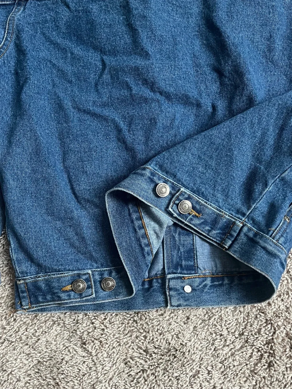 Men's Blue Denim Jacket with Embroidered Chest Patches